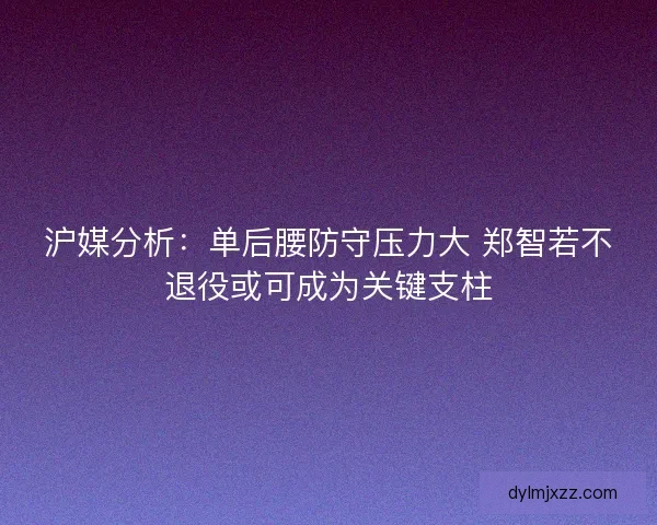 沪媒分析：单后腰防守压力大 郑智若不退役或可成为关键支柱