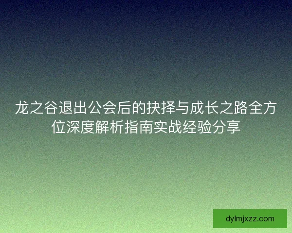 龙之谷退出公会后的抉择与成长之路全方位深度解析指南实战经验分享